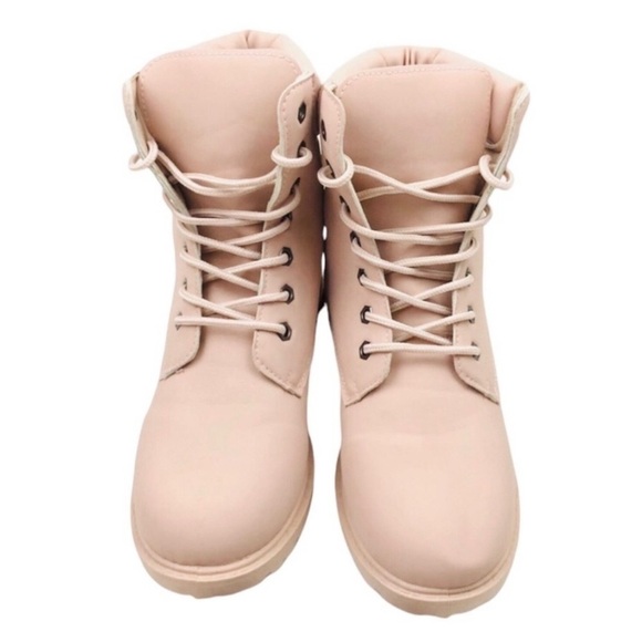 CHARLES ALBERT Raina Blush Pink Lace Up Moto Boots Vegan Leather - Picture 2 of 6